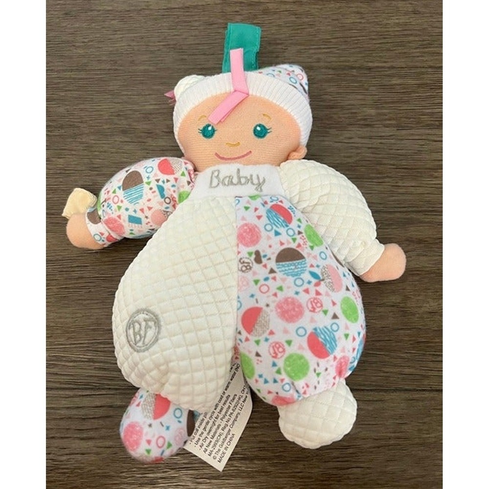 Goldberger Baby's First Plush Doll Quilted White Geometric Pink Blue Toy 9"